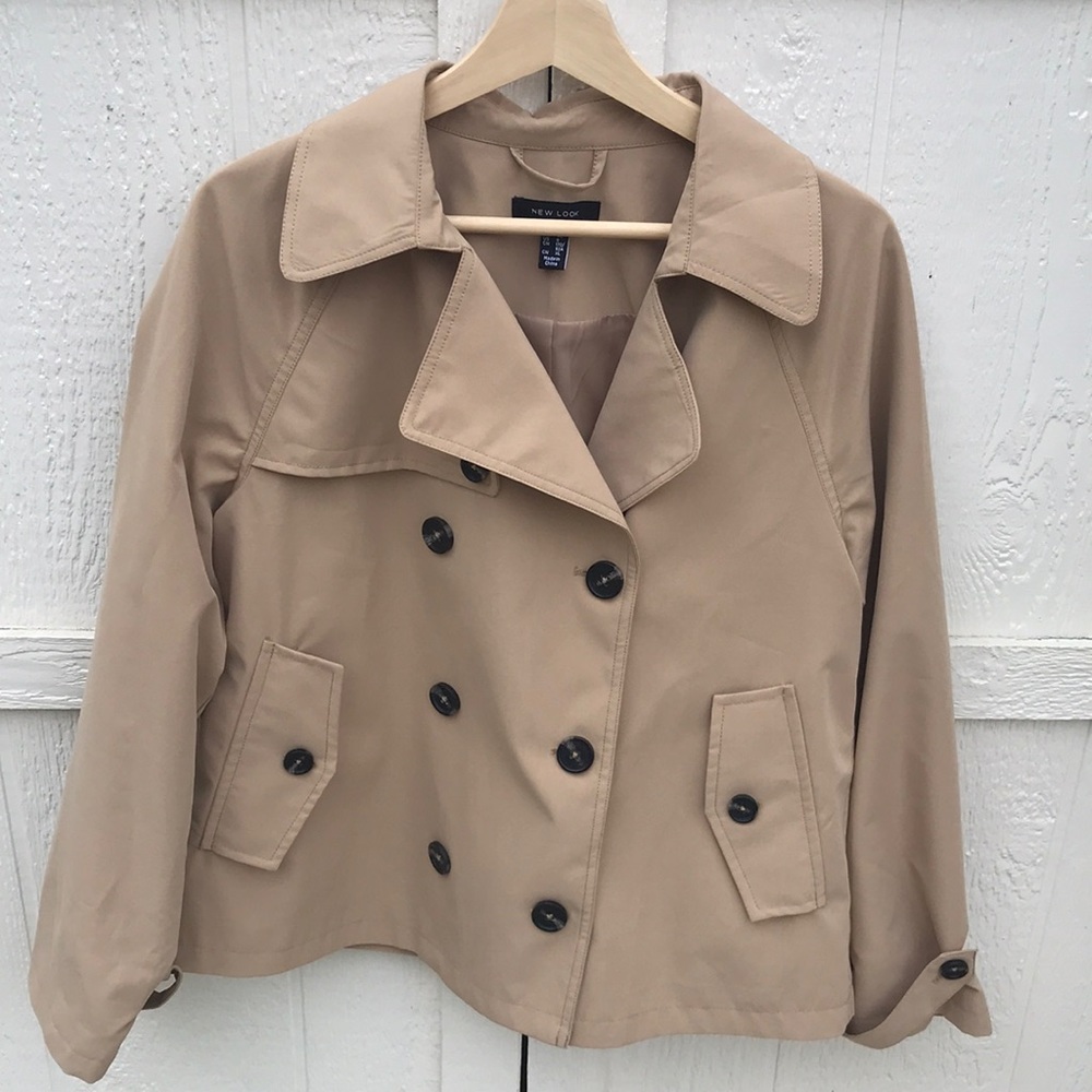 Beige crop trench coat NEWLOOK